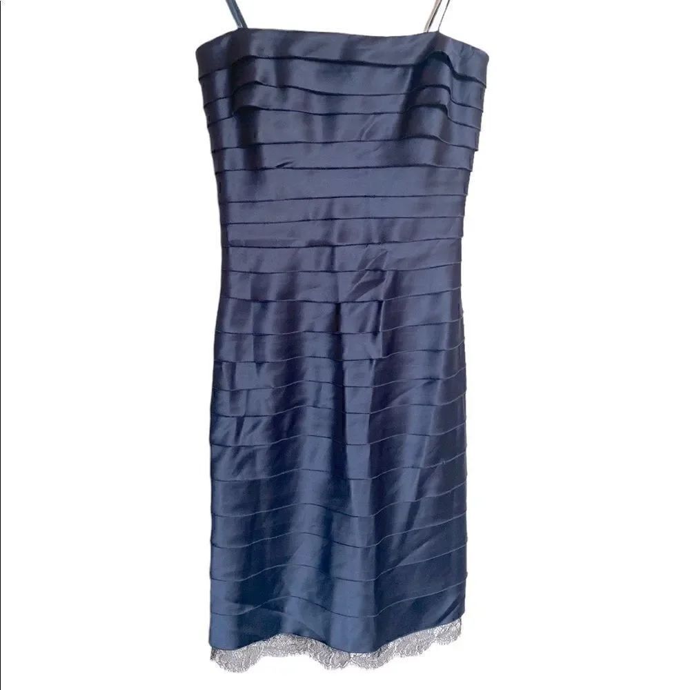 Y2K BCBGMaxazria Strapless Pleated Navy Bodycon Dress Size 6